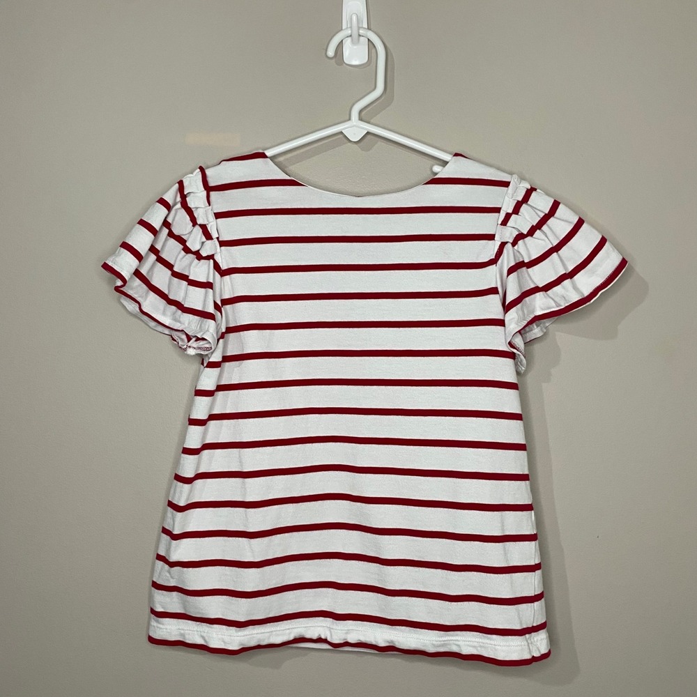 Jacadi Paris Girls Red White Striped Ruffle Flutter Sleeve Top Size 8A 128cm
